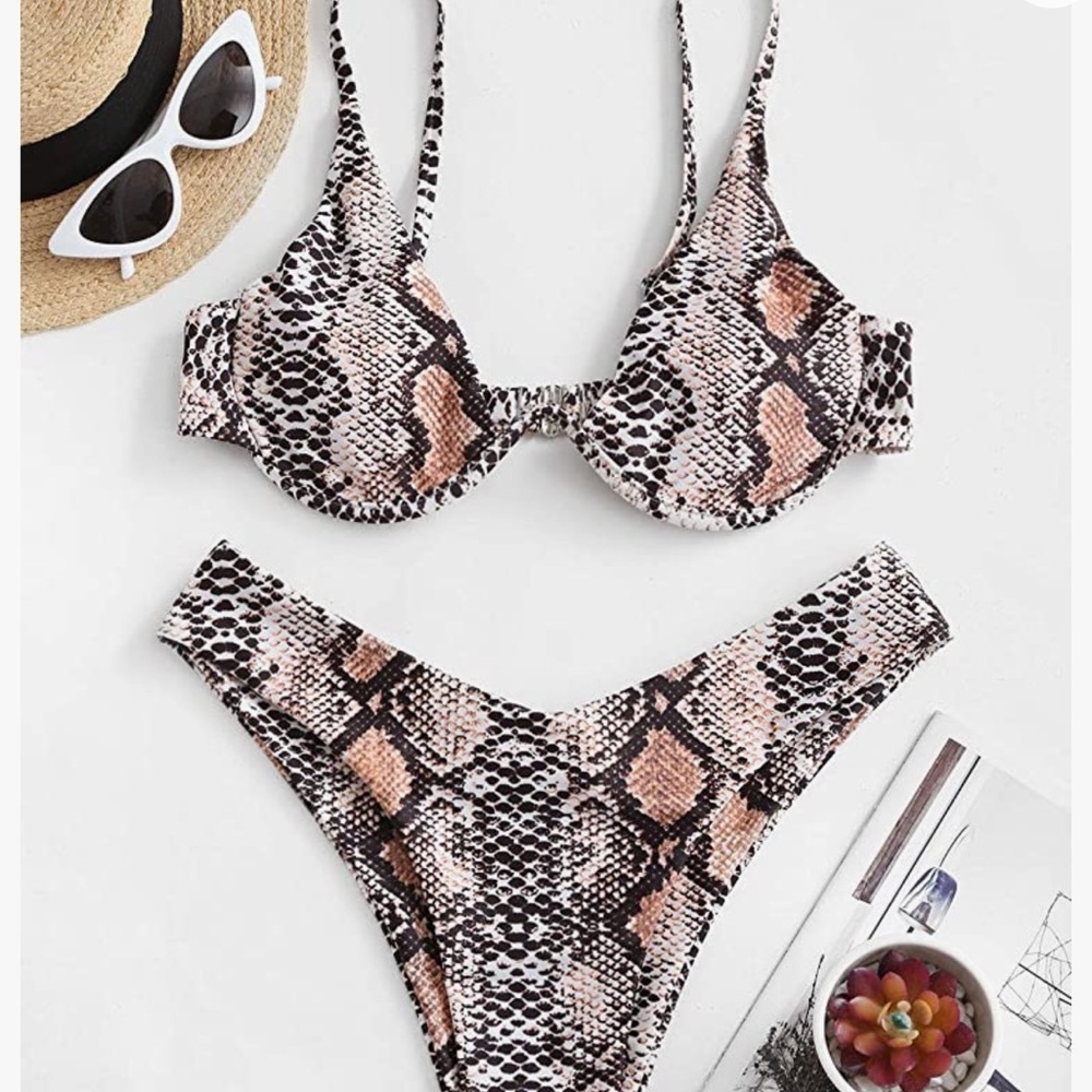ZAFUL Push Up Underwire Bikini High Cut Snakeskin